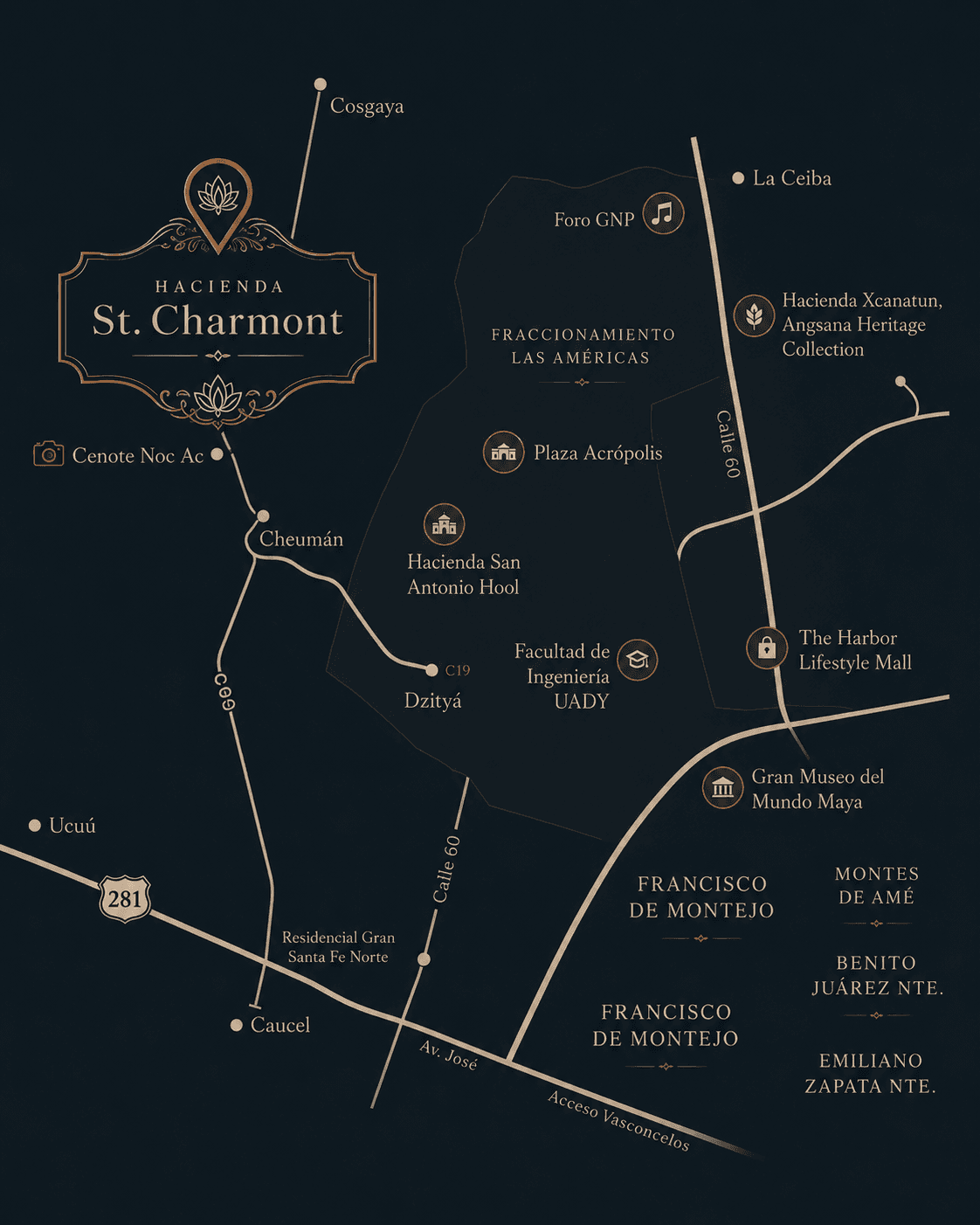 Map of St. Charmont's location in Yucatán